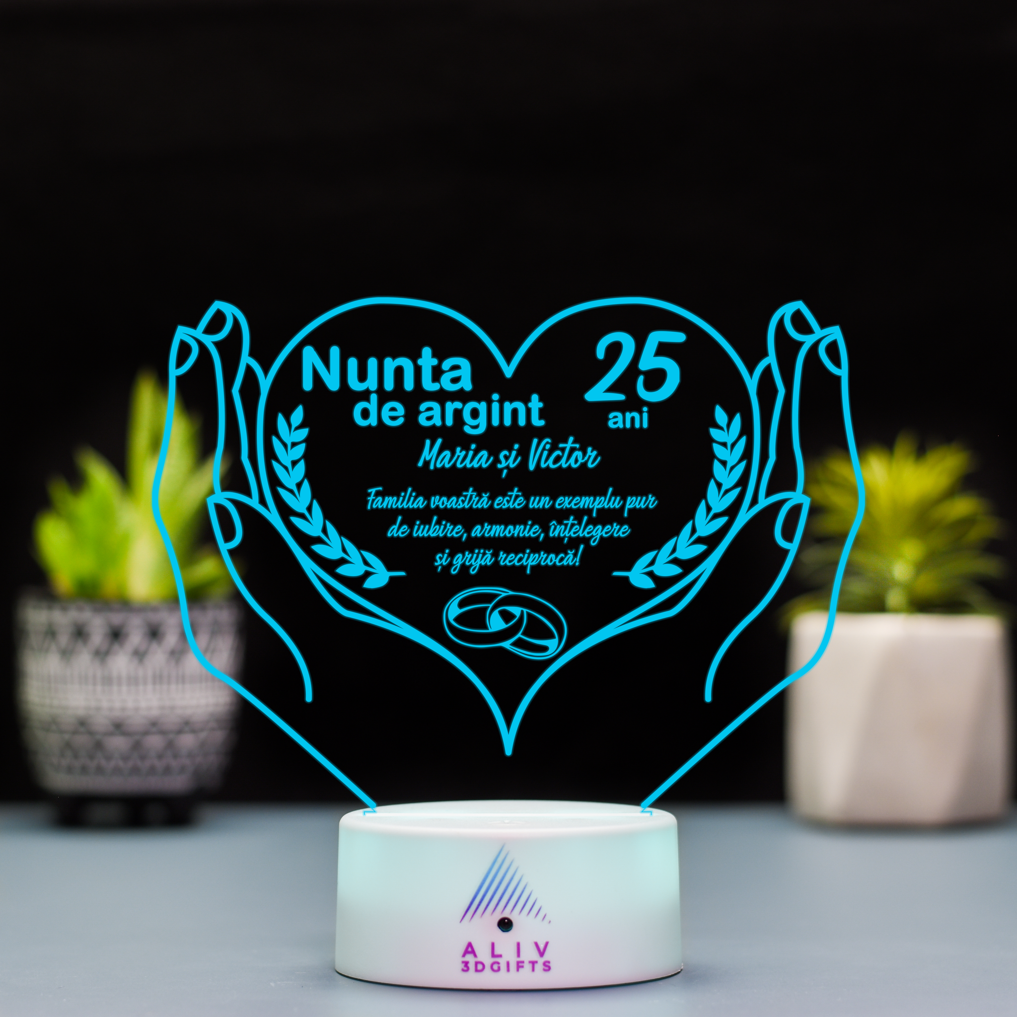 Lampă Led 3D - Nunta Argint 1