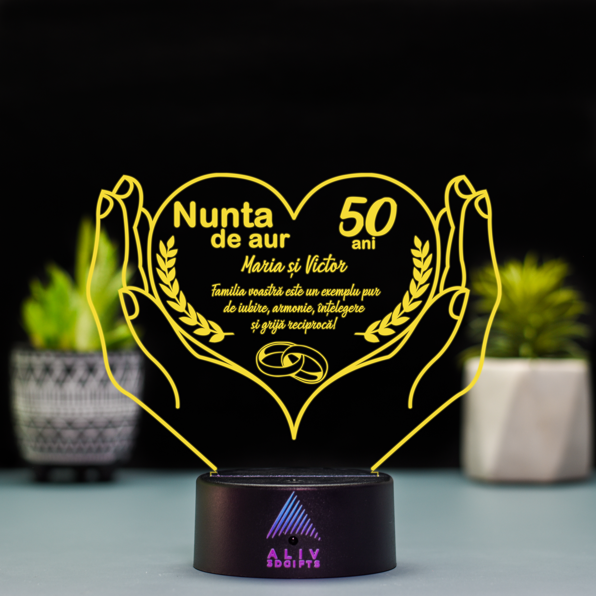 Lampă Led 3D - Nunta Aur 1