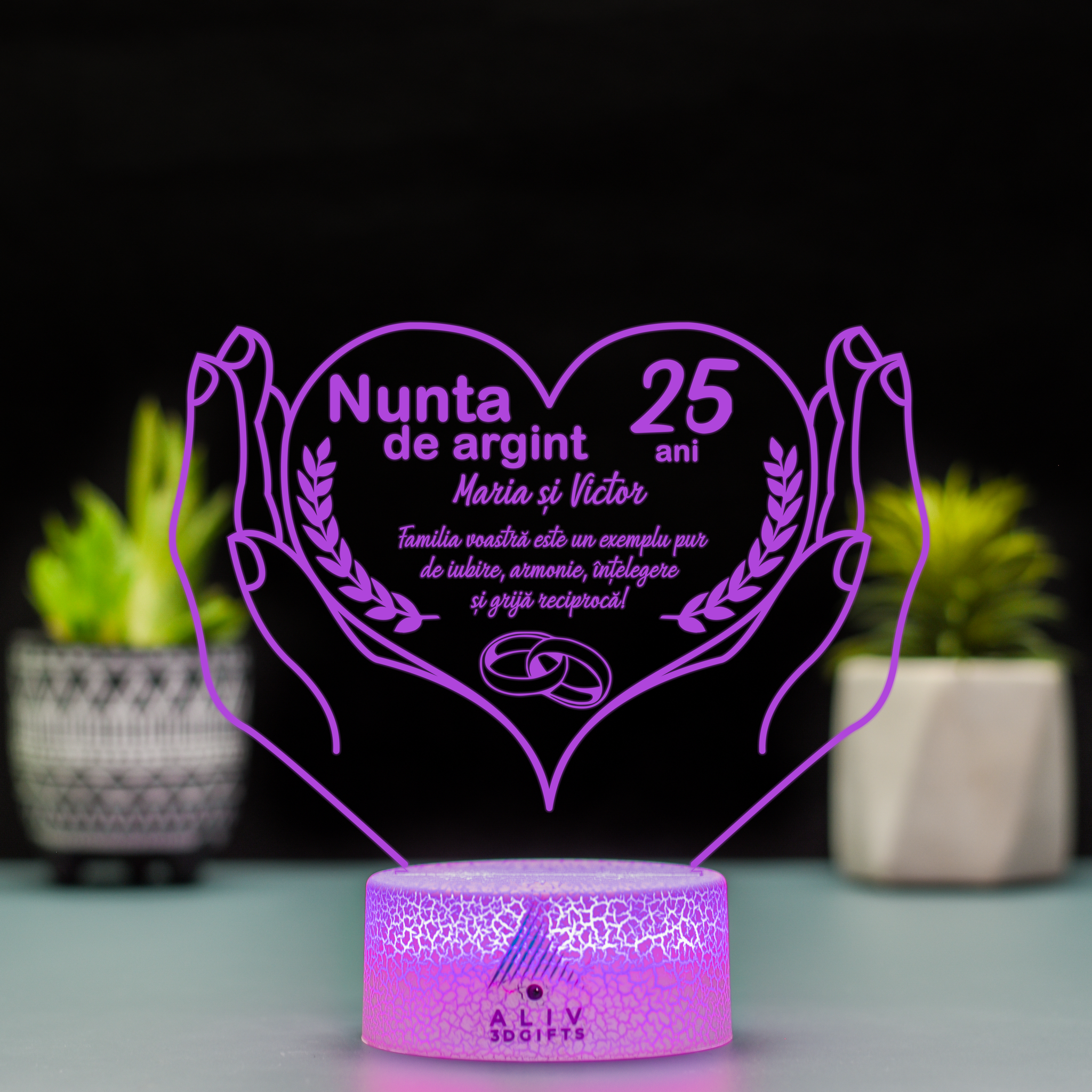 Lampă Led 3D - Nunta Argint 1